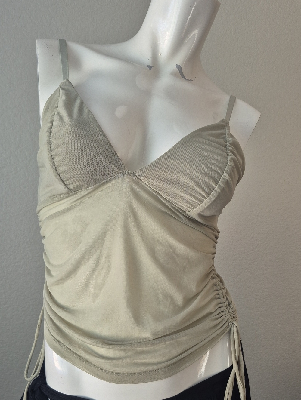H&M Beige Ruched V-Neck Cami Top